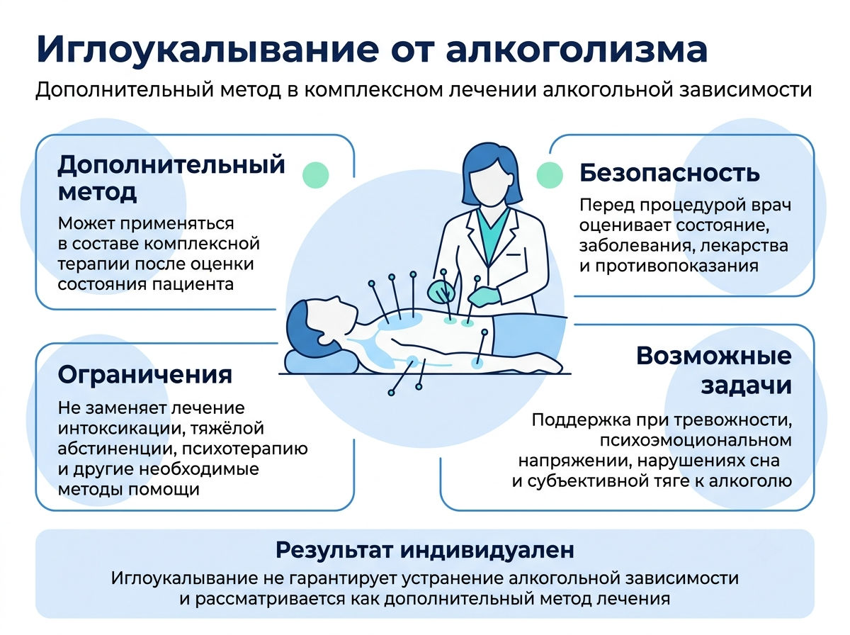 Иглоукалывание от алкоголизма инфографика
